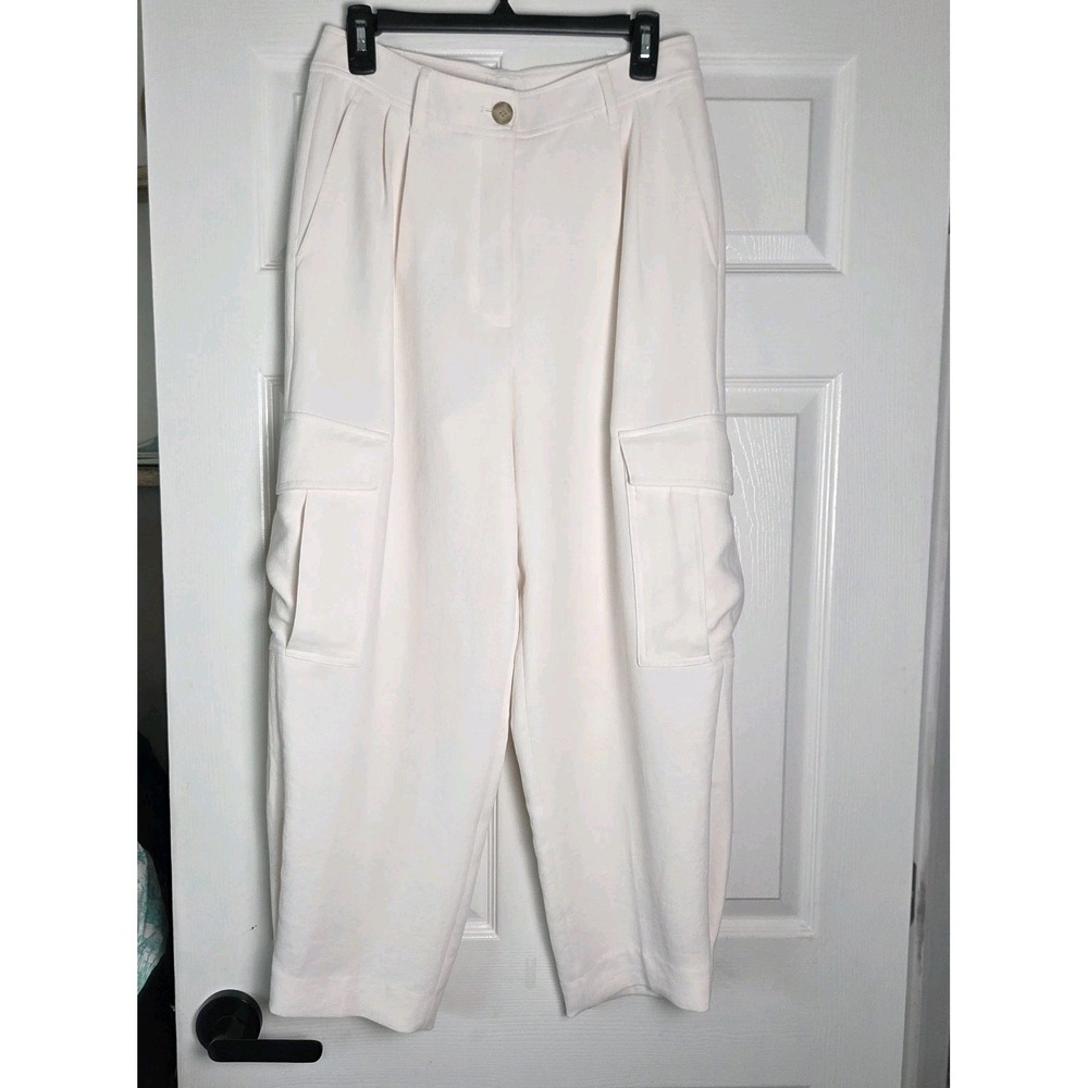 Wilfred Aritzia Womens 8 Ivory Barrel Cargo Pants Wide Leg High Rise Pockets - Picture 2 of 10